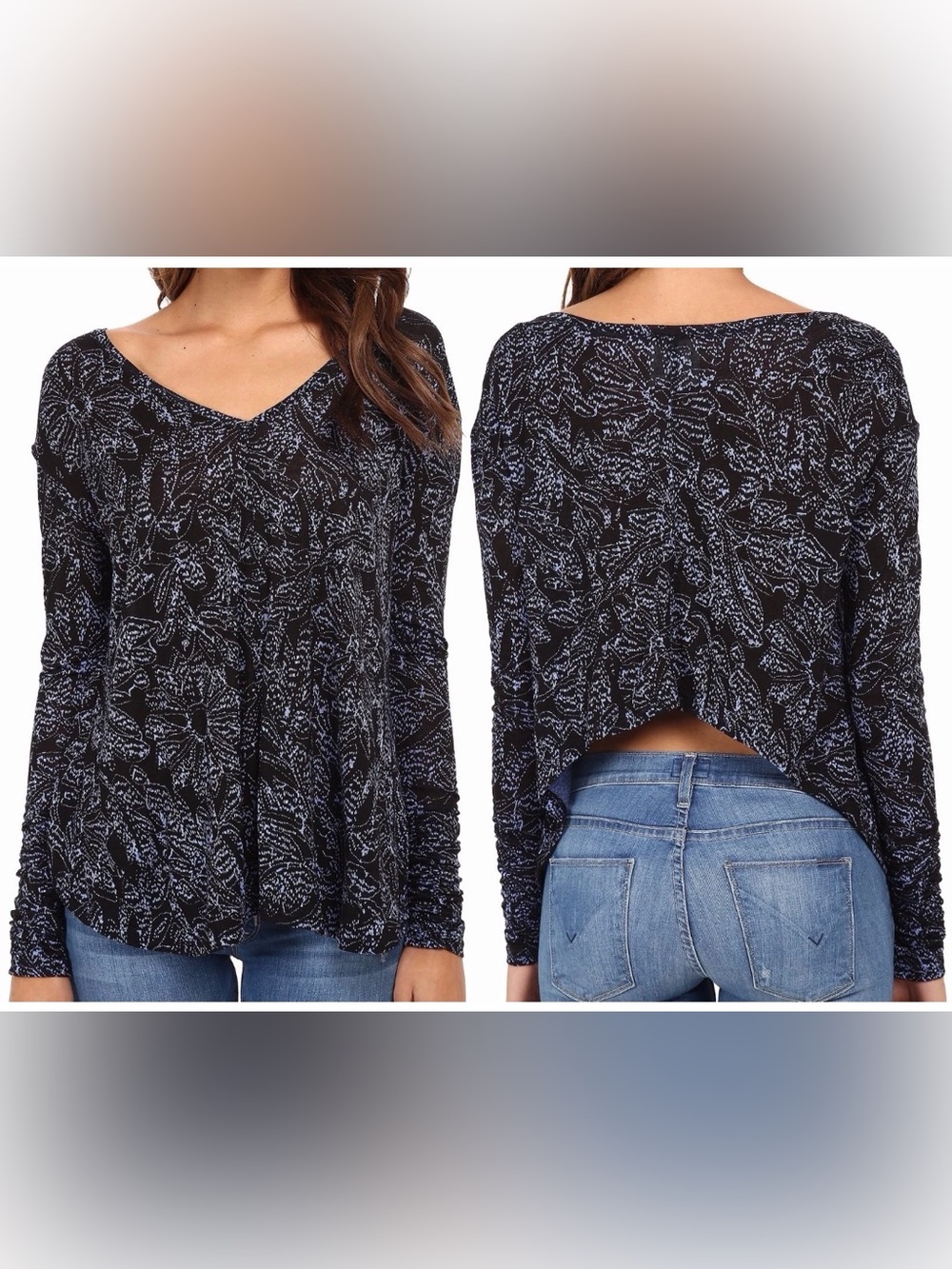 Free People Sahara Printed Tunic Top- Black Combo